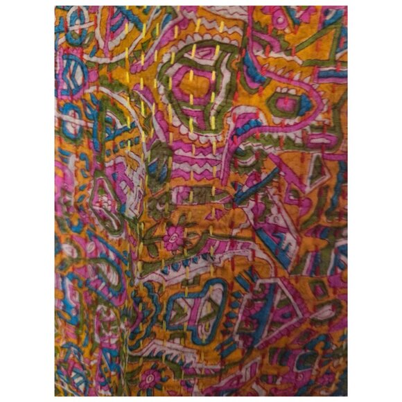 NEW Authentic Vintage Silk Kantha Scarf Handmade Bohemian Wrap Scarf Reversible - Picture 3 of 3
